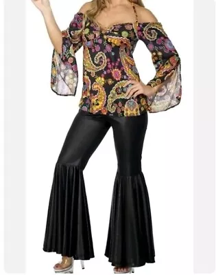 Smiffys Hippie Costume Female Black With Patterned Top And Flared Trousers2XL • £9.99