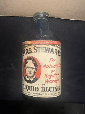 Vintage Mrs Stewart's Liquid Bluing Bottle 10 Oz. Bottle Label Mostly Intact  • $5