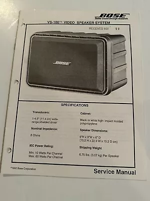 Bose Service Manual VS-100 Video Speaker System • $24.95