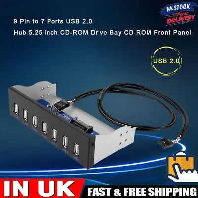 9 Pin To 7 Ports USB 2.0 Hub 5.25 Inch CD-ROM Drive Bay CD ROM Front Panel • £11.49