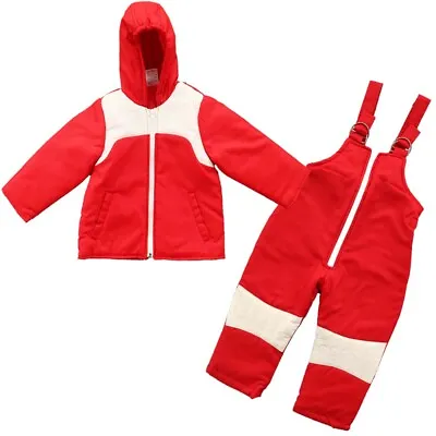 2PC Insulated Winter Padded Kids Snow Suit Girls Boys Baby All-In-One Ski Red • £9.99