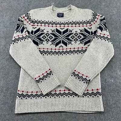 Abercrombie Sweater Mens M Beige Fair Isle Pullover Wool Blend Knit Retro Winter • $17.49