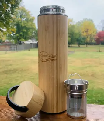 Portable Double Insulated Bamboo Tea Infuser Travel Tumbler Water Bottle • $24.99