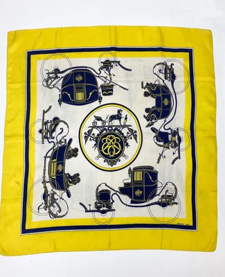 $128 • Buy Authentic Vintage Hermes Ex Libris Scarf Yellow Silk Twill Early Release