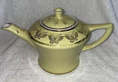 Vintage Hall China 6 Cup Teapot Yellow W/ Gold Butterflies • $15