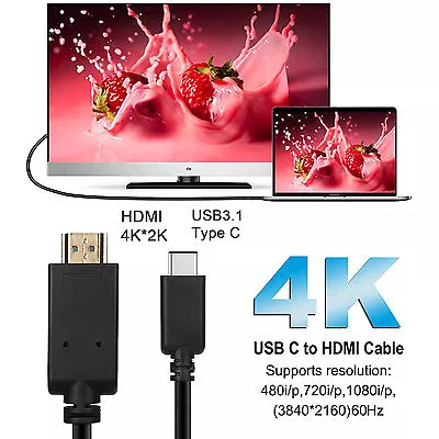 $19.99 • Buy USB Type C(Thunderbolt 3) To HDMI 4K@60Hz UHD 2M Cable 3D Ethernet Audio Video