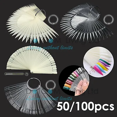 50/100PCS Nail Art Tips Colors Sticks Display Fan Clear White False Practice Kit • $3.67