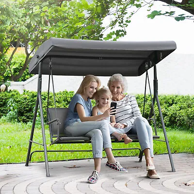 3 Seater Garden Swing Chair Patio Hammock Outdoor Bench Seat W/ Canopy Grey • £99.99