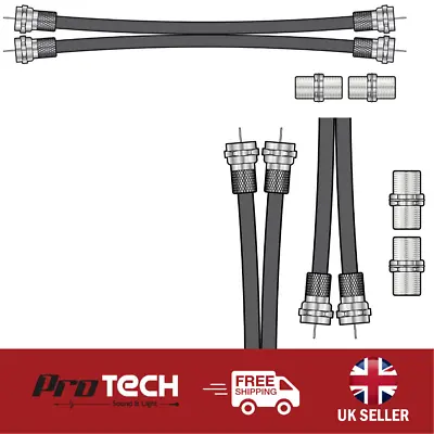 £4.73 • Buy Twin Satellite Moulded F Type Plug To Socket RG6 Extension Cable 1m