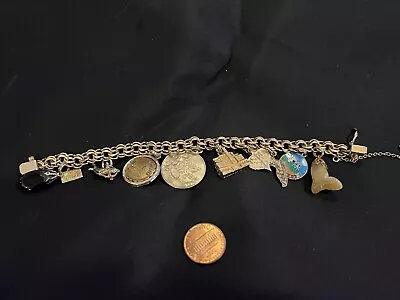 Vintage 12k Gold Filled Charm Bracelet + 7 Mixed  & GF Charms Mid Century • $44