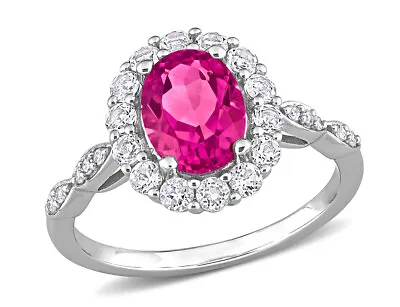 2.05 Carat (ctw) Pink And WhiteTopaz Halo Ring In 10K White Gold • $399