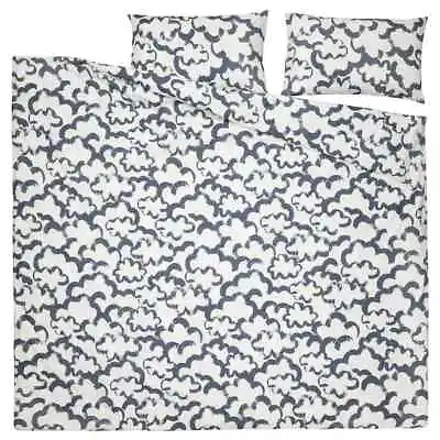 Ikea EKPURPURMAL Duvet Cover And Pillowcase White Blue/cloud SIZE DOUBLE • £29.99