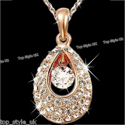 $17.84 • Buy Rose Gold Crystal Necklace Present For Her Girl Friend Wife Daughter Sister Xmas