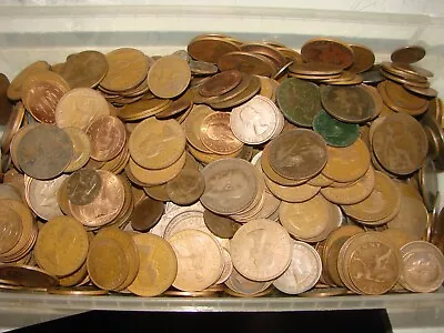 1 Kilos Mixed Copper Old English Pennies Half Penny Farthings Unsorted Coins • £21