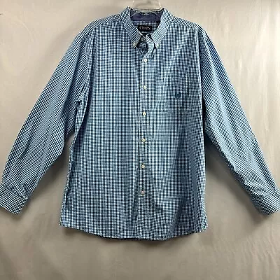 Chaps Shirt Mens XL Easy Care Button Down Turquoise Gingham Long Sleeve • $10.62