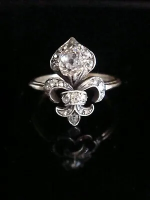 £1495 • Buy Georgian Circa 1820 18ct Silver Old Cut Diamond Fleur De Lis Ring 0.55ct