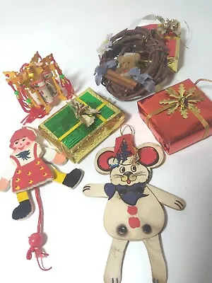 7 Vtg Christmas Ornaments Jumping Jack Girl Chinese Lantern Mouse Foil Presents  • $24.99