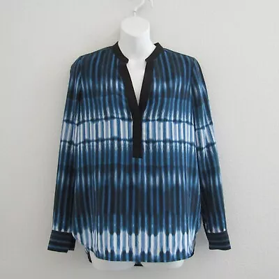 Vince Blouse 2 Blue Popover Silk Tie Dye Stripes Business Casual • $24.99