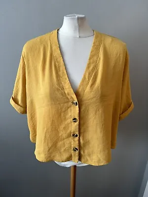 Ladies New Look Mustard Yellow Button Up Short Sleeve Short Length Top Size 16 • £7