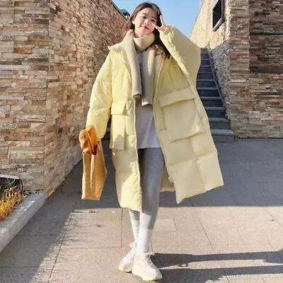 Womens Loose Padded Outwear Korean Fashion Winter Warm Casual Hoodie Long Coat • $150.82