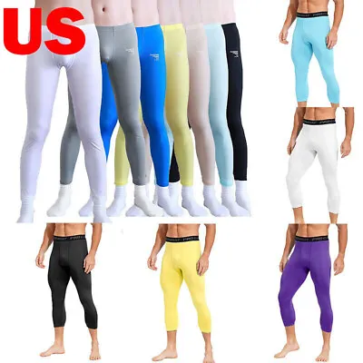 US Mens Athletic 3/4 Compression Pants Tights Base Layer Running Workout Pants • $11.95