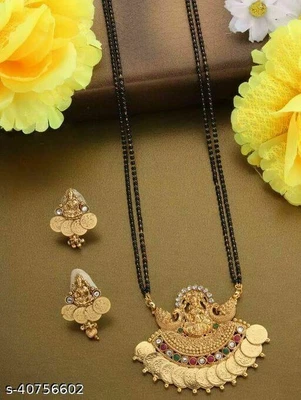 $15.53 • Buy Indian Stone & Bead Mangalsutra Women Gold Plated Jewelry Black Bead Chain Set
