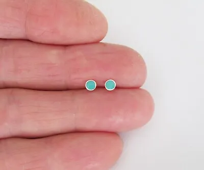 $13.93 • Buy Sterling Silver 4mm Tiny Simulated Turquoise Post Stud Earrings.