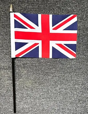 UNION JACK HAND WAVING FLAG Small 6  X 4  With Pole UNITED KINGDOM BRITISH • £3.85
