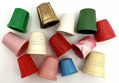 Vintage Plastic Thimbles Lot Of 12 Various Plastic Colors And 1 Metal • $19.95