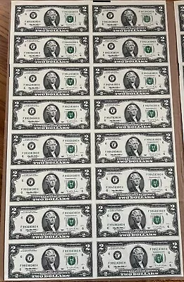 Two Uncut Sheets 1995 Atlanta $2 Federal Reserve Dollars 32 Uncirculated Bills • $199.99