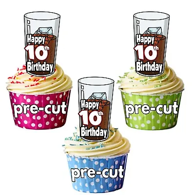 PRECUT Coke Ice Glass 12 Cup Cake Toppers Birthday Decorations ANY AGE 1 To 115 • £3.75