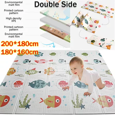 2Side Baby Play Mat Crawling Soft Blanket Folding Cartoon Extra Thick Waterproof • £24.50