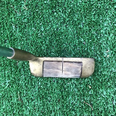 Matzie Vintage Velvet Touch Laser OSH Wood Inlay Brass Putter 36.5  Rare Leather • $24.95