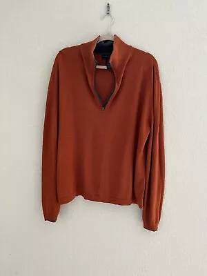 Banana Republic Cashmere Silk Blend Sweater Men Size Large Burnt Orange 1/4 Zip • $19.45