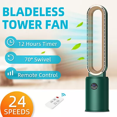 Electric Portable Bladeless Tower Fan Oscillating DC Motor 24 Speeds Timer Green • $109.90