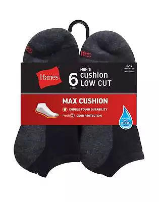 Hanes Low Cut 6-Pack Socks Mens Max Cushion Breathable Wicking Cool Comfort 6-12 • $14.52