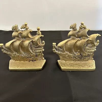 Brass Ship Bookends Nautical Sailing Pirate Colonial Boat Book Ends - Set Of 2 • $19.99