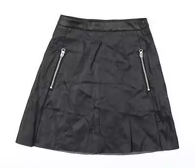 H&M Womens Black Polyester Pleated Skirt Size 6 - Faux Leather • £7