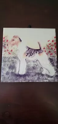 Vintage Fox Terrier Tile Trivet-Can Be Hung-Artist Stamped And Dated-6  X 6  • $14.99