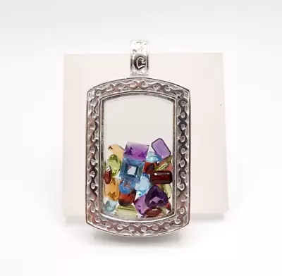 Sterling Silver 925 Multi Precious Gemstone 23g Curio Glass Pendant 1.5  • $54.99