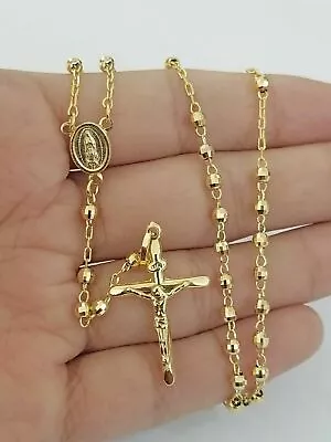$447.14 • Buy Real 10k Gold Rosary Necklace Ladies Chain 18  With 6  Extension Yellow Gold ORO