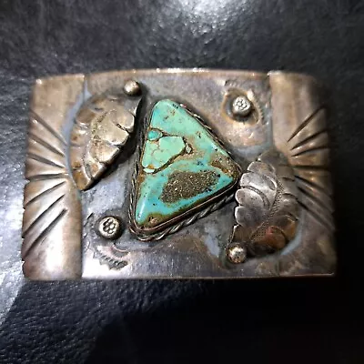 Old Native American Navajo Sterling Silver Turquoise Mens Buckle 98.9 Grs • $295