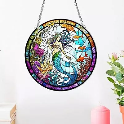 Mermaid Stained Acrylic Window Hanging Acrylic Mermaid Wall Decor Mermaid-S • $18.99