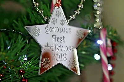 Baby's First Christmas Personalised Star & Snowflakes Bauble 1st Tree Decoration • £4.50