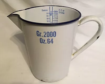 Vintage Jumbo 64oz Porcelain Enamel Ware Metal White Measuring Water Pitcher Jug • $19.99