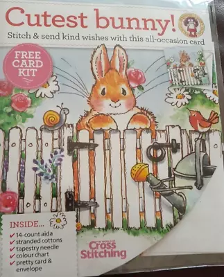 Cross Stitch Kit -  Margaret Sherry Cute Bunny Rabbit In Garden Card Kit • £2.99