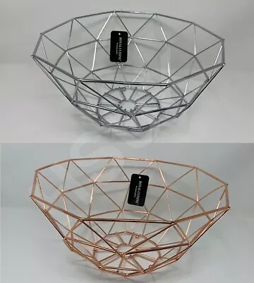 Metal Wire Diamond Fruit Basket Holder Rack Bowl Storage Stand Dining Table Tidy • £8.95