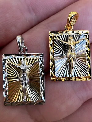 Real Solid 925 Silver / Plain Gold Plated Cross Jesus Medallion Pendant Necklace • $28.40