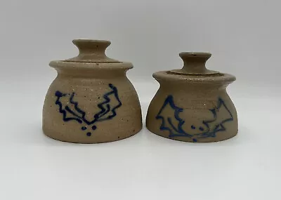 Pair Of Vtg B. Stebner Pottery Oil Lamp Bases Holly Leaf Salt Glaze Primitive • $90
