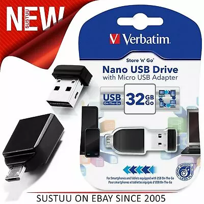 Verbatim 32GB Store 'n' Stay Nano USB Flash Drive With OTG Micro Adapter- Black • $30.28